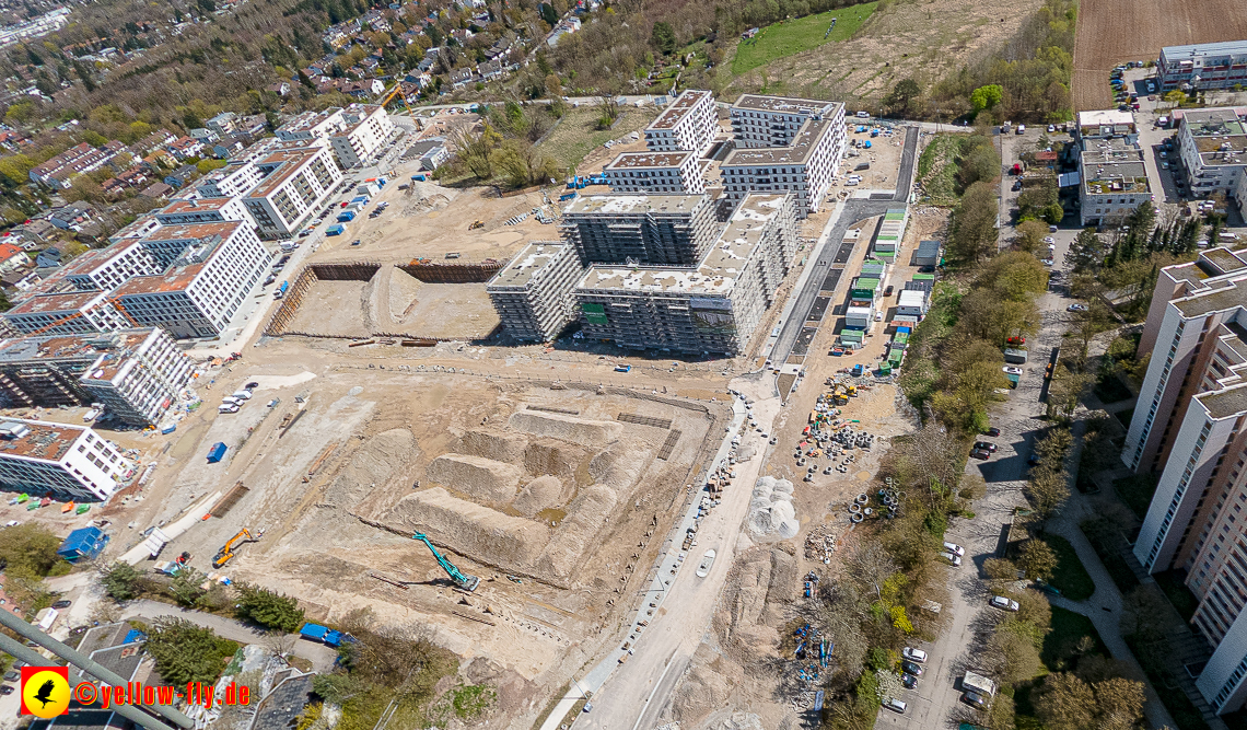 21.04.2023 - Luftbilder von der Baustelle Alexisquartier und Pandion Verde in Neuperlach
